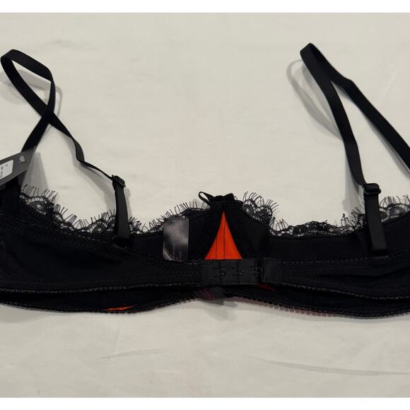NEW Fredericks of Hollywood Lux Satin Lace Open Cup Bra 16 Orange Black NWT - Picture 8 of 12